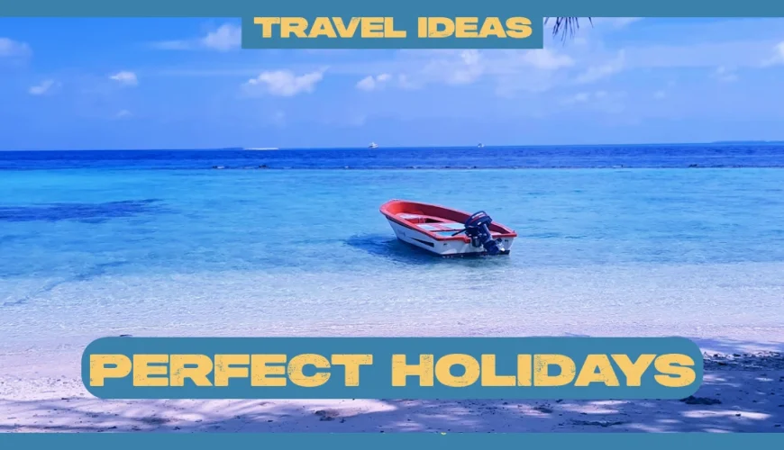 Serene beach with a boat.