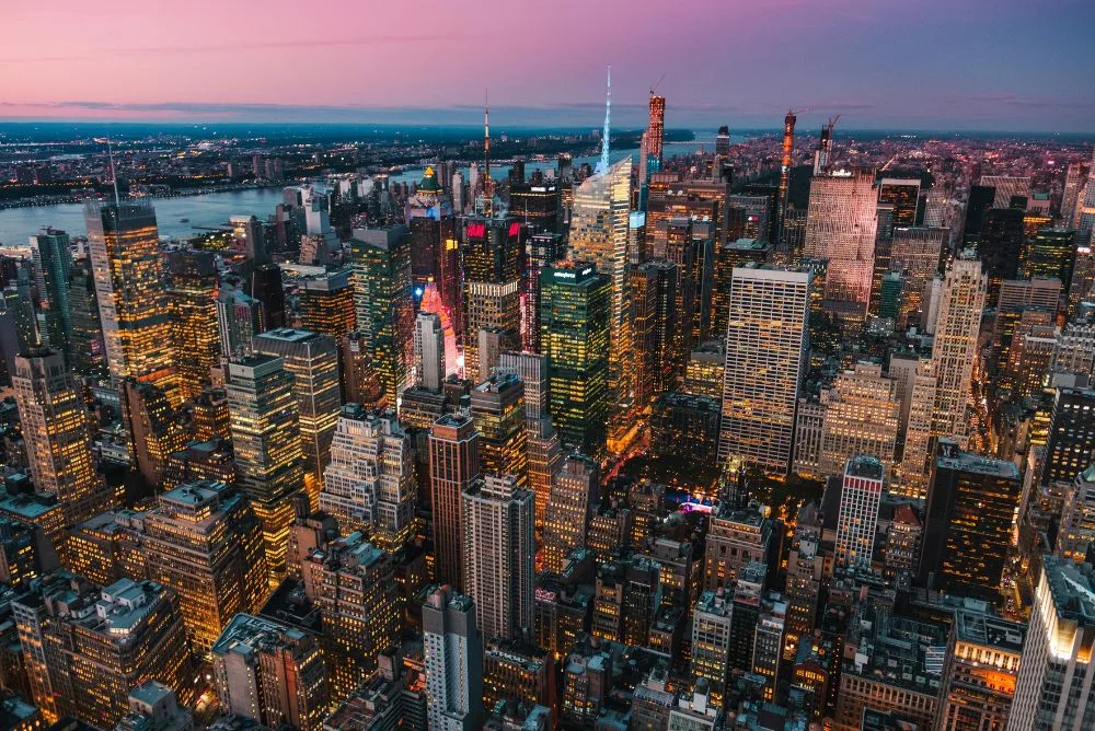 The Manhattan skyline at dusk, seen across the water