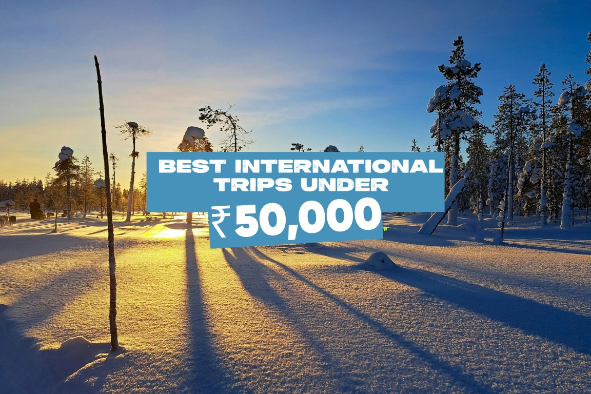 International tour packages under 50000 - High contrast beach and city collage showing Thailand, Bali and Dubai destinations for budget travellers from India